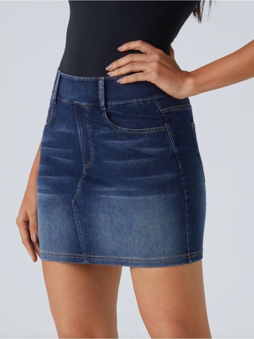 HALARA Dark Blue Denim Mini Skirt - Picture 4 of 8